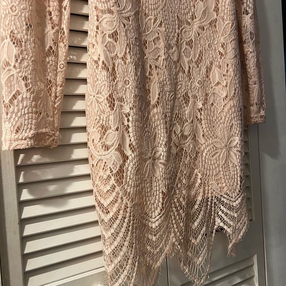 FINAL CLEARANCE SALE Elegant blush pink Lace Long Sleeve Dress - Picture 3 of 5